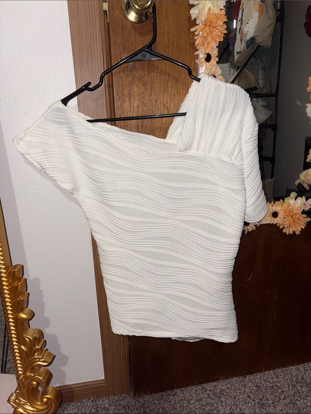 White One-Shoulder Textured Top